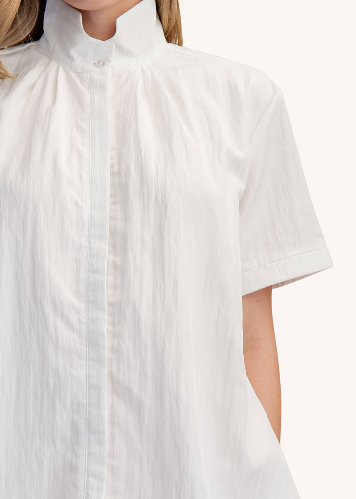 Chloe Stand Collar Mini Shirt Dress in White