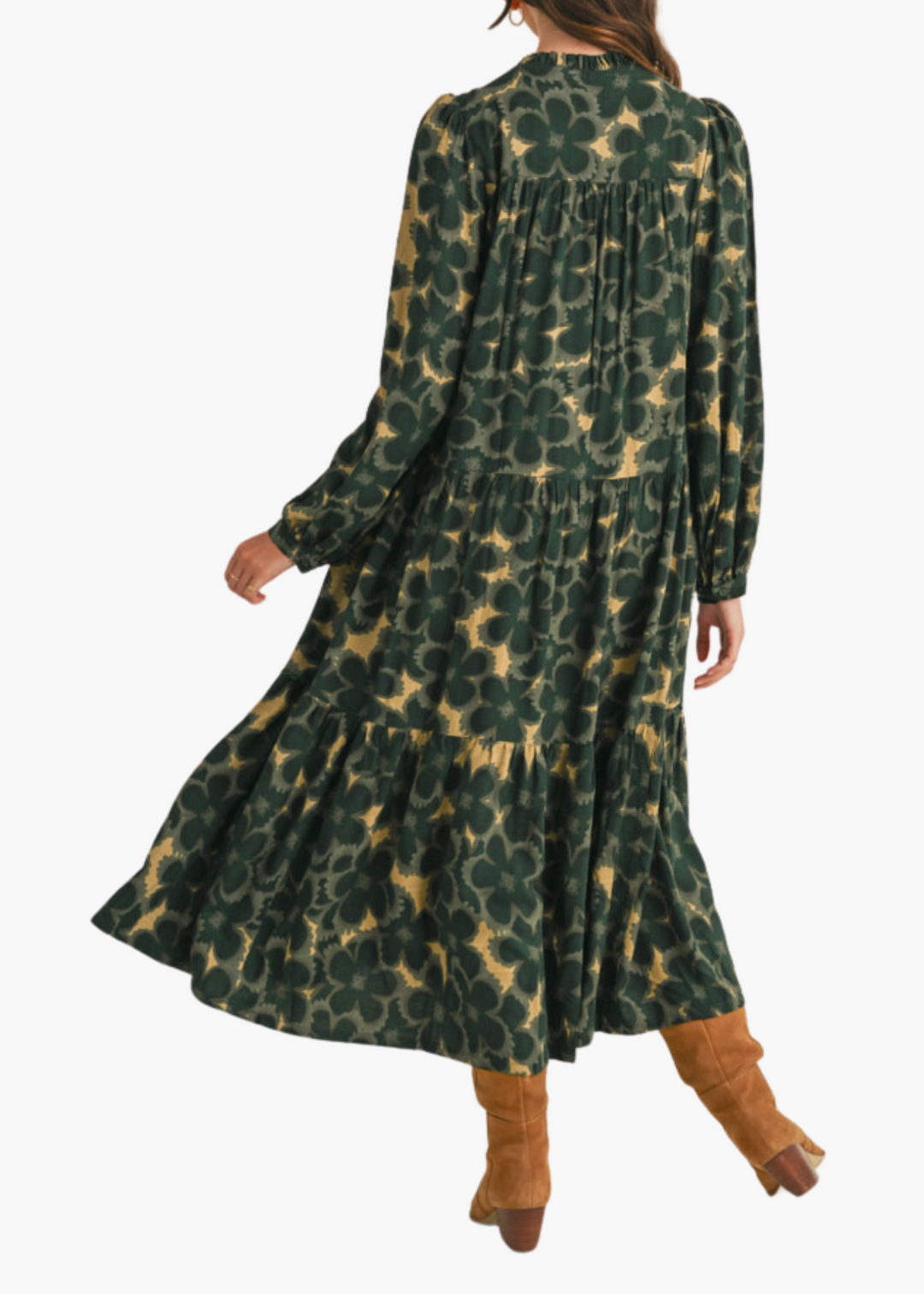 Louise Midi Dress in Hunter Green Floral