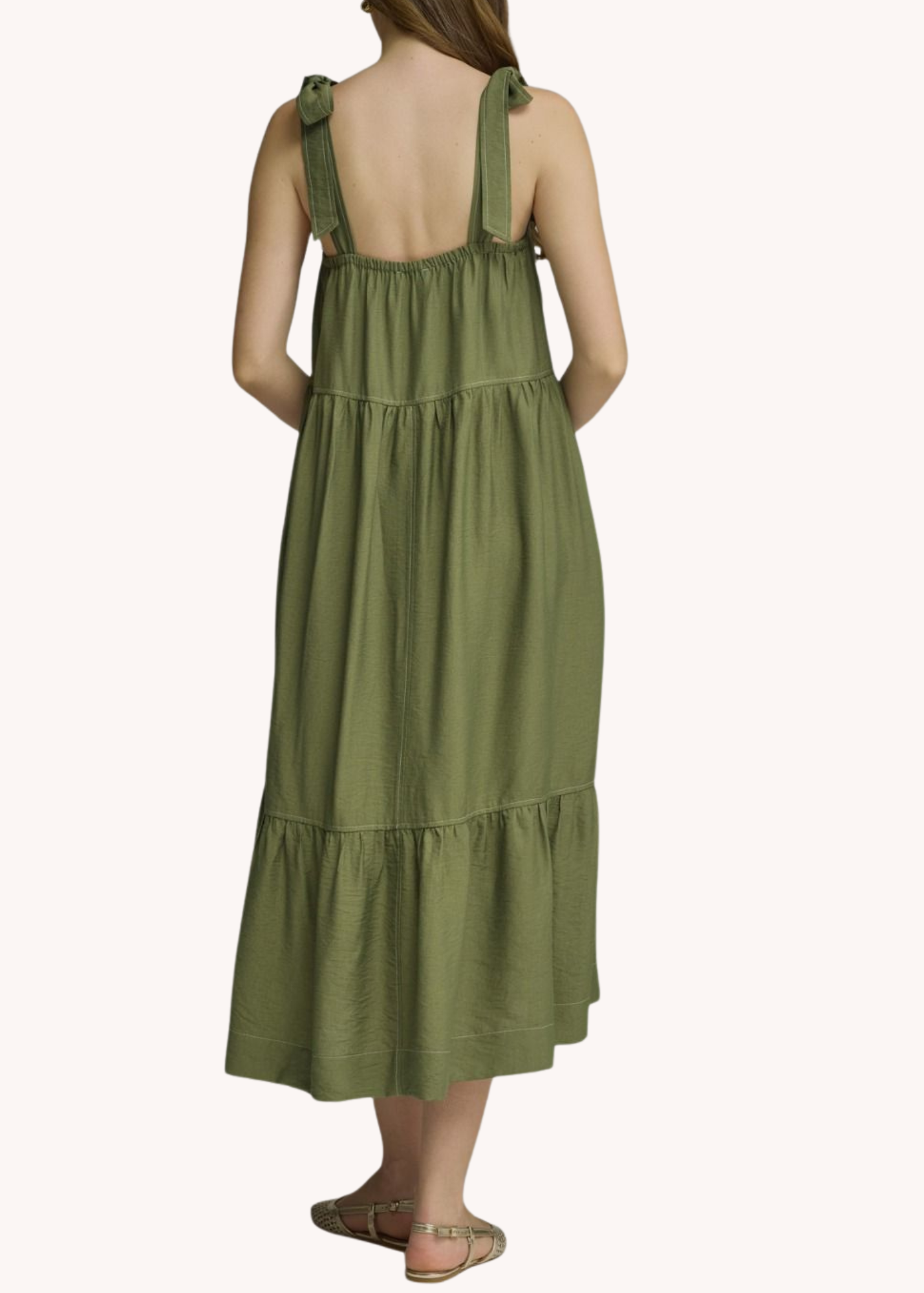 Casie Blockprint Appliqué Dress in Olive