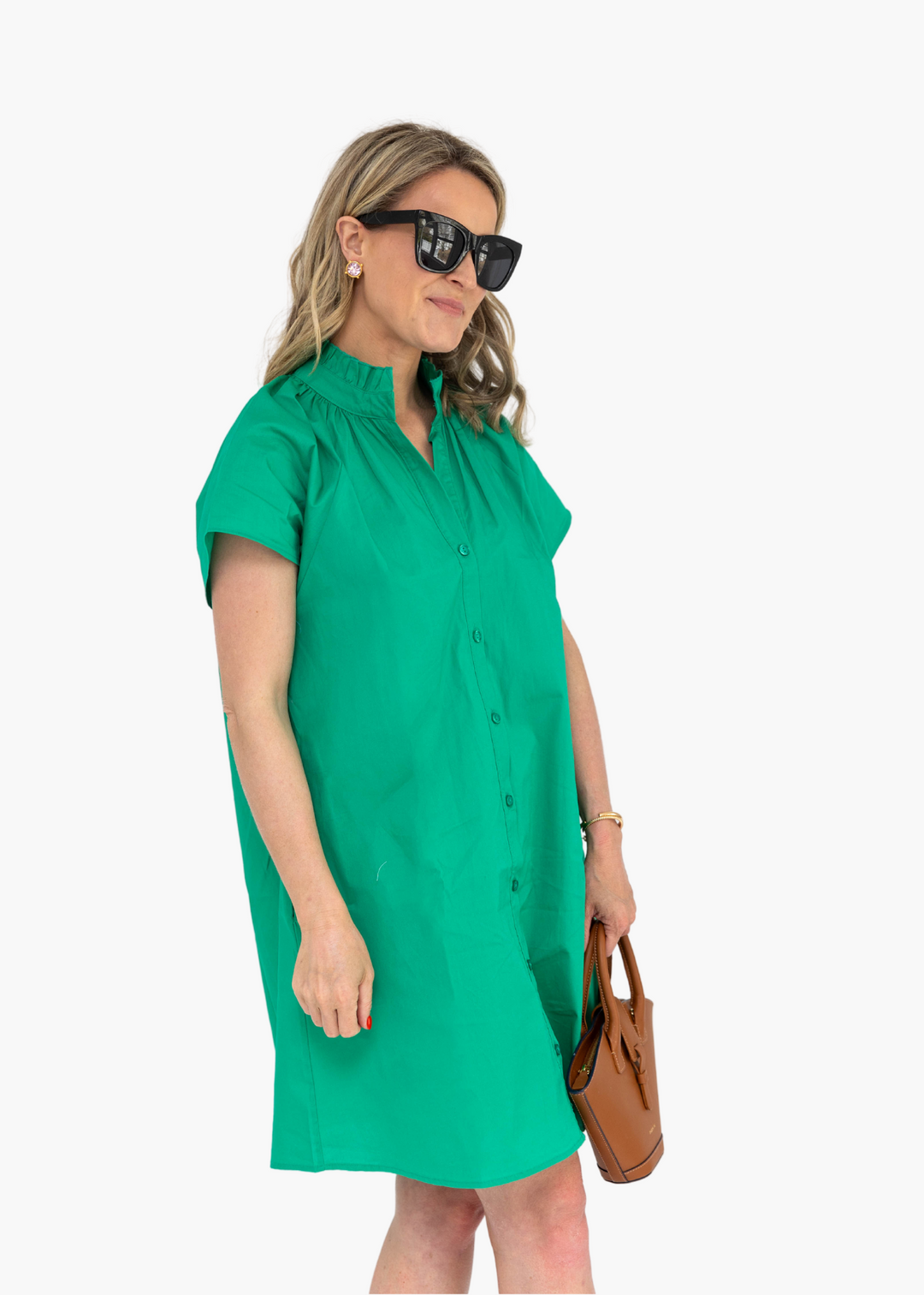 Haddie Poplin Shirt Short Dress in Green