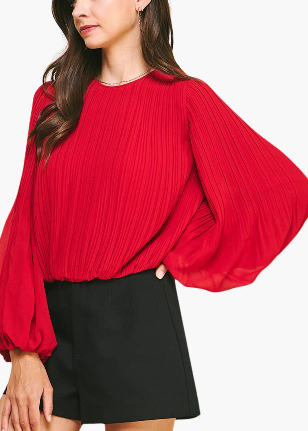 Anne Pleated Woven Top in Red