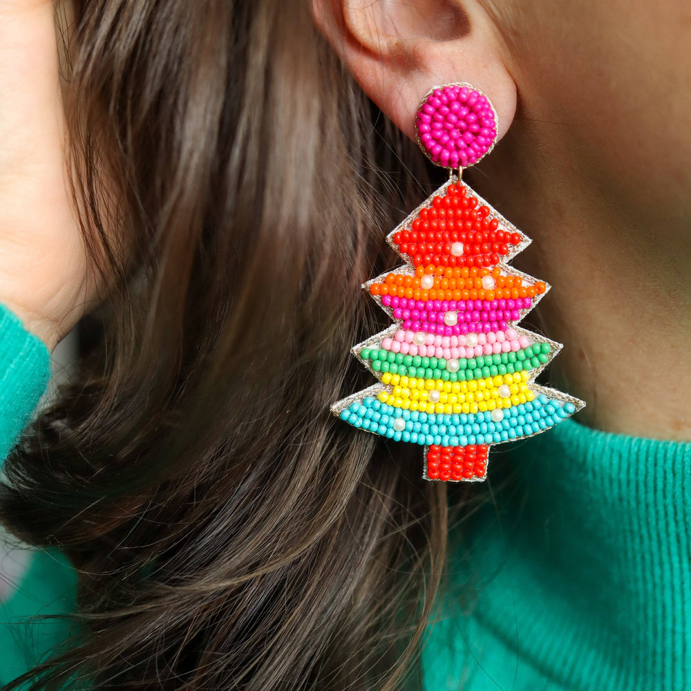 Bright Embroidered Christmas Earrings