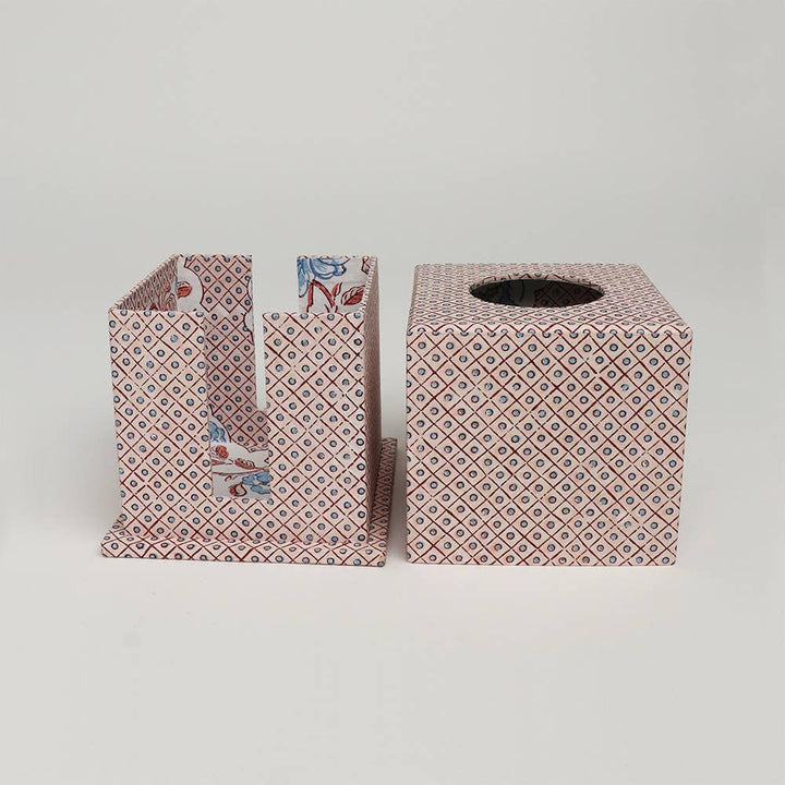 Block Print Tissue Box Cover | Dot and Grid Pink