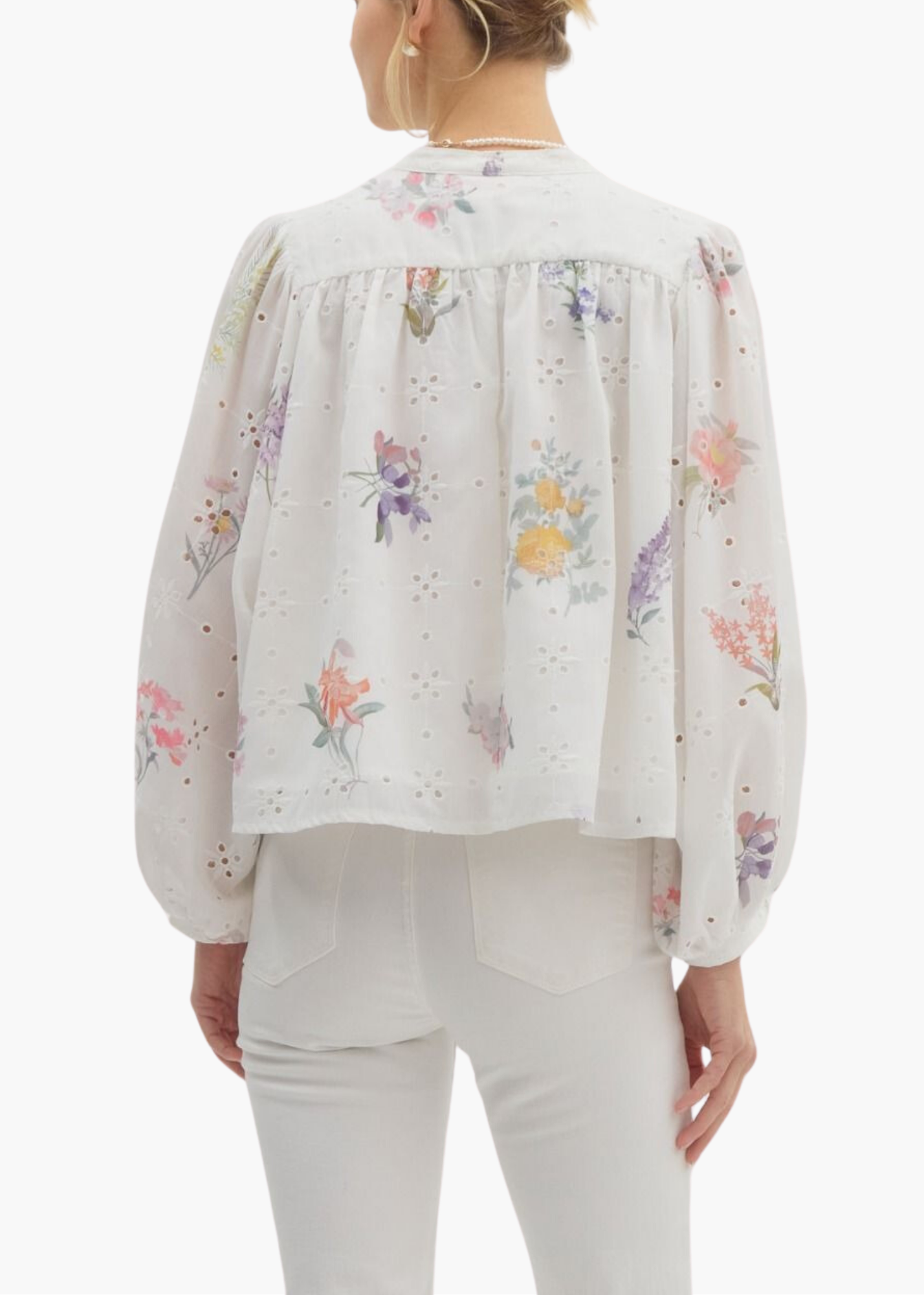 Ellie Eyelet Top in Multi Floral