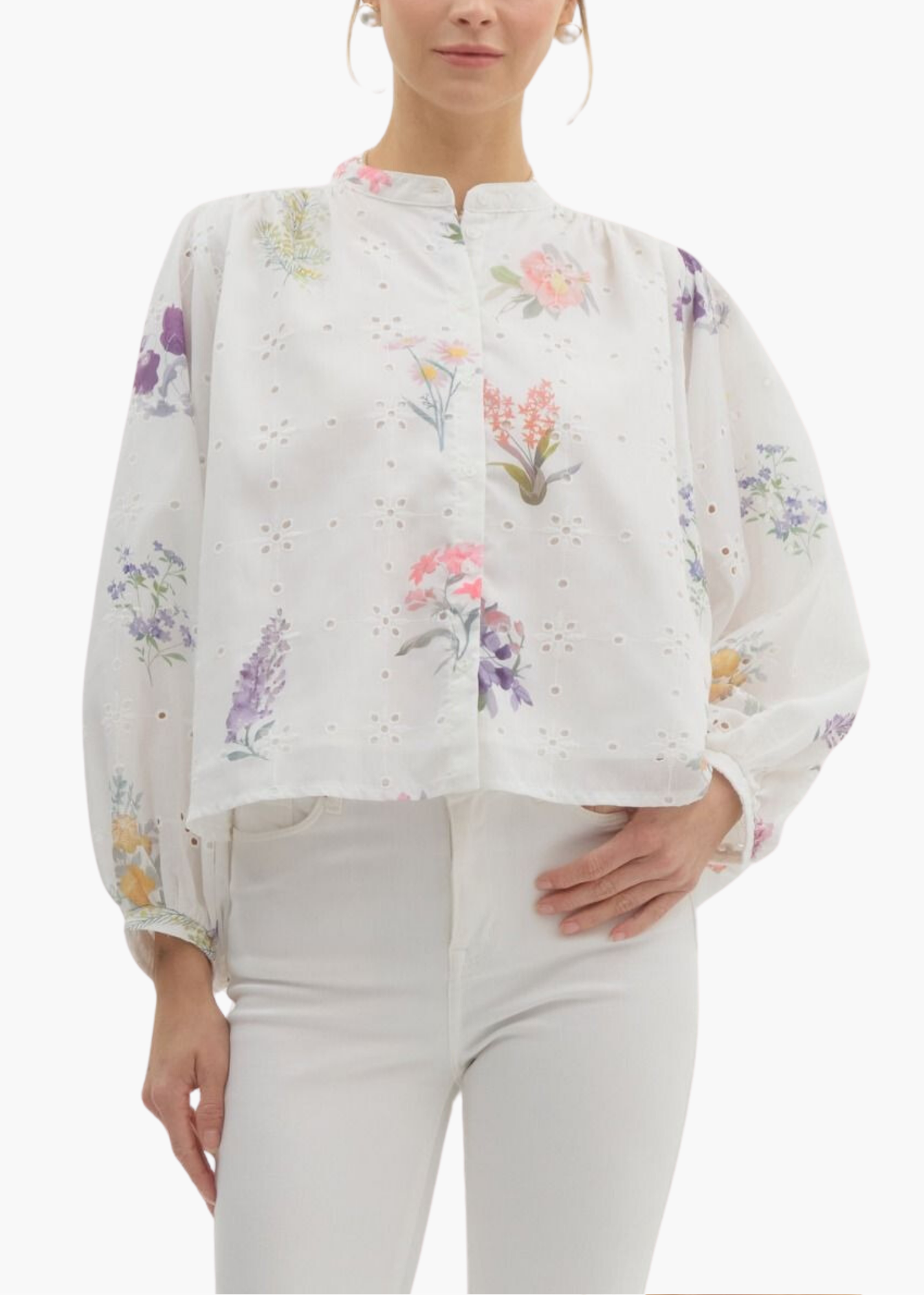 Ellie Eyelet Top in Multi Floral