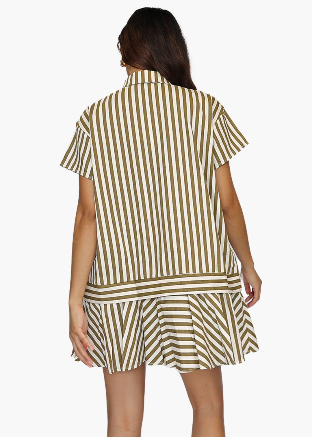 Rory Striped Mini Shirt Dress in Olive