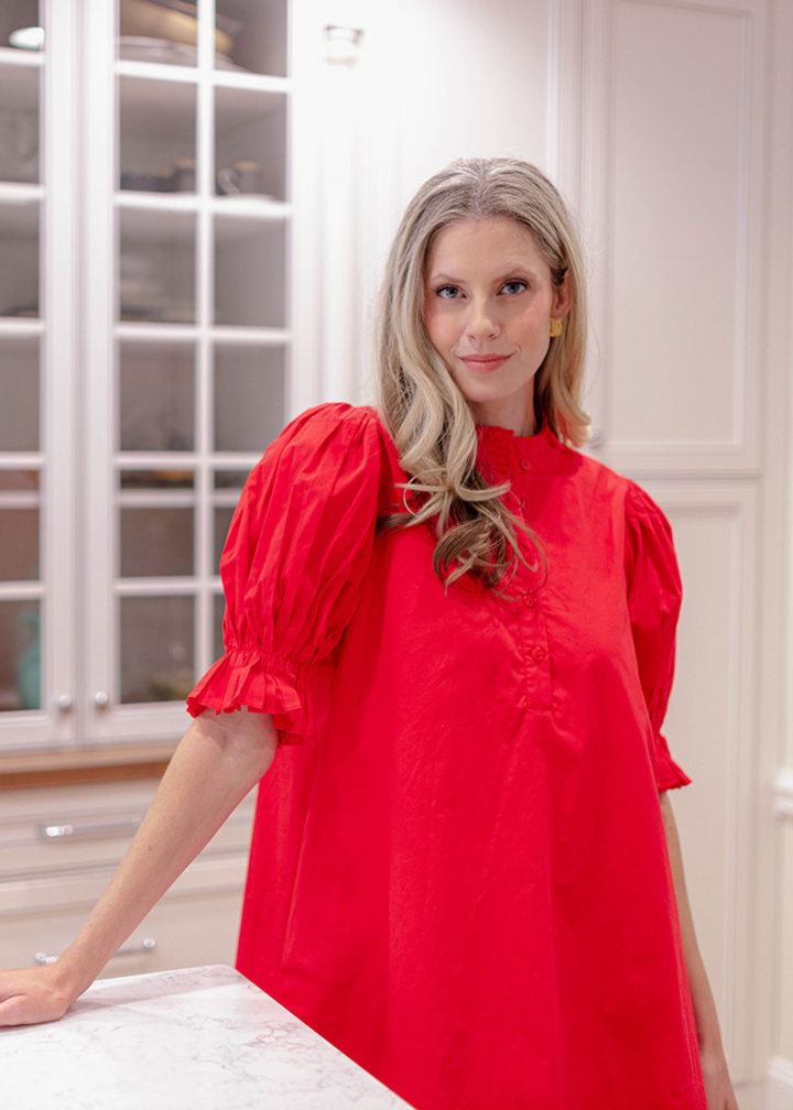 Henry Puff Sleeve Dress in Red