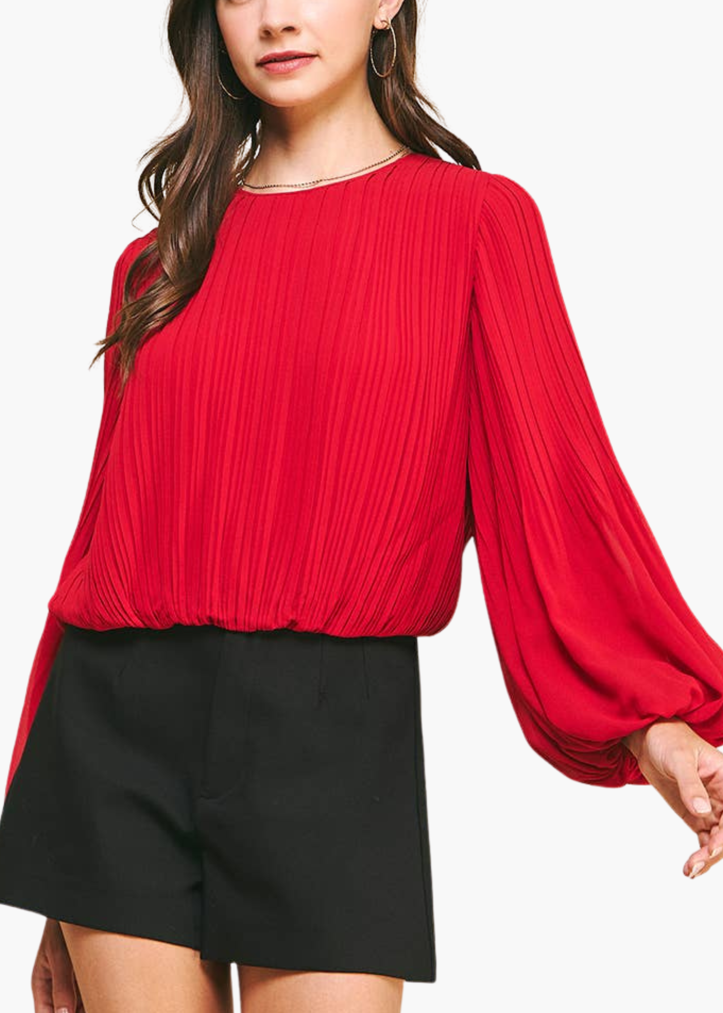 Anne Pleated Woven Top in Red