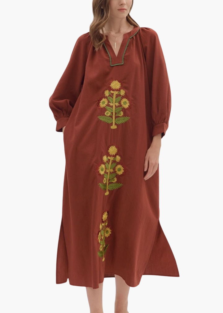 Katy Blockprint Dress in Chestnut