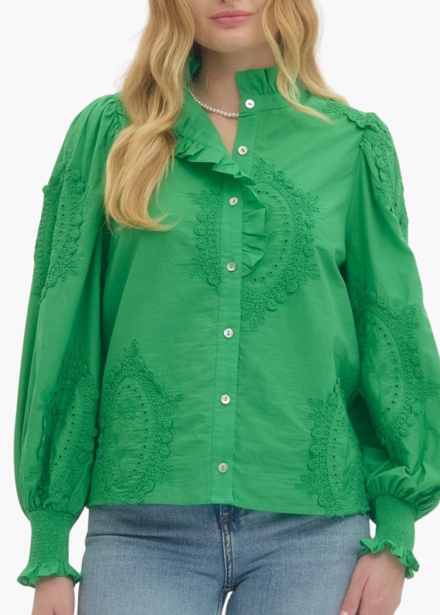 Susie Embroidered Top in Green