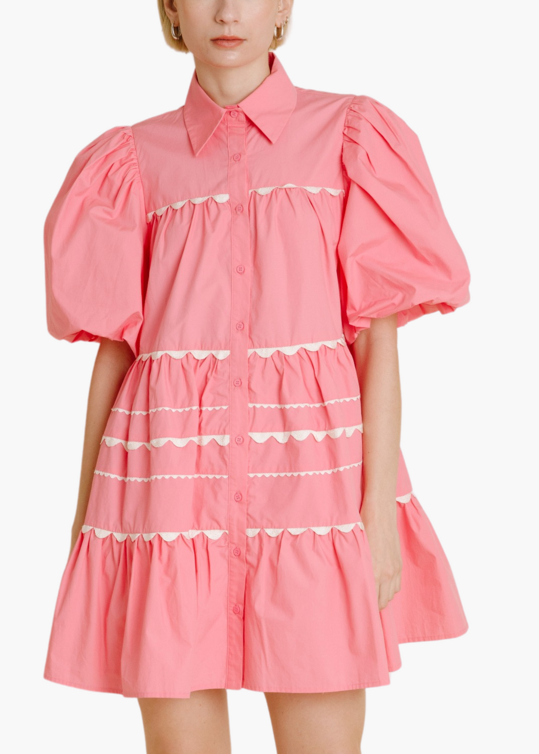 Ric Rac Trim Mini Dress in Pink