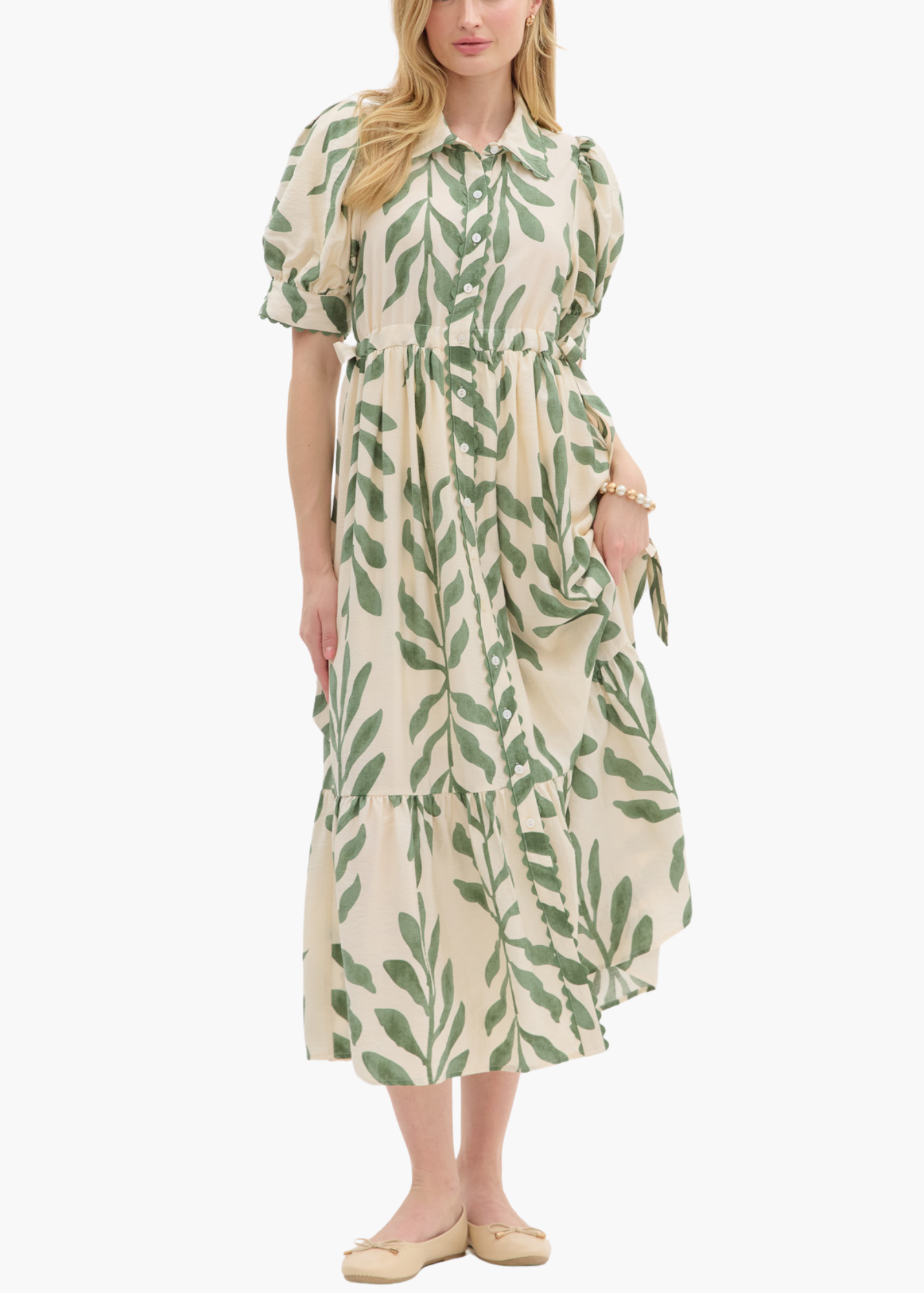 Palm Midi Dress  in Olive