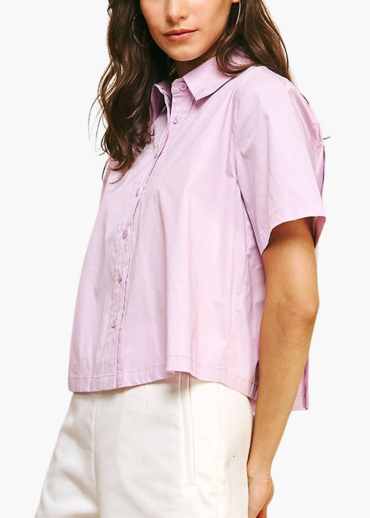 Morgan Cropped Button Up in Lavender