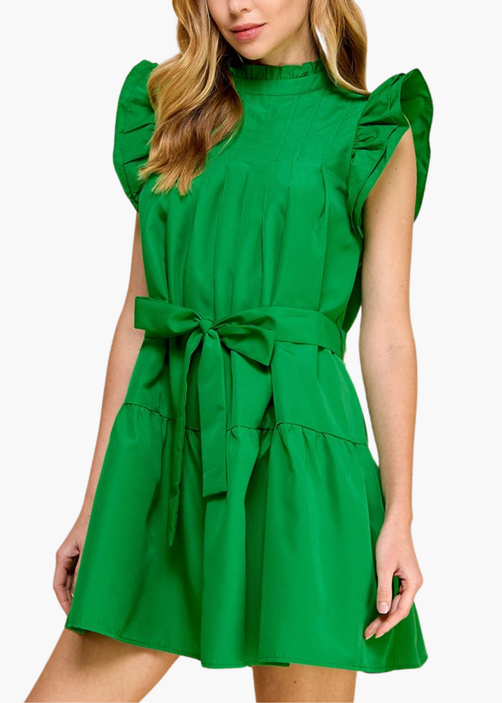 Julia Belted Mini Dress in Green