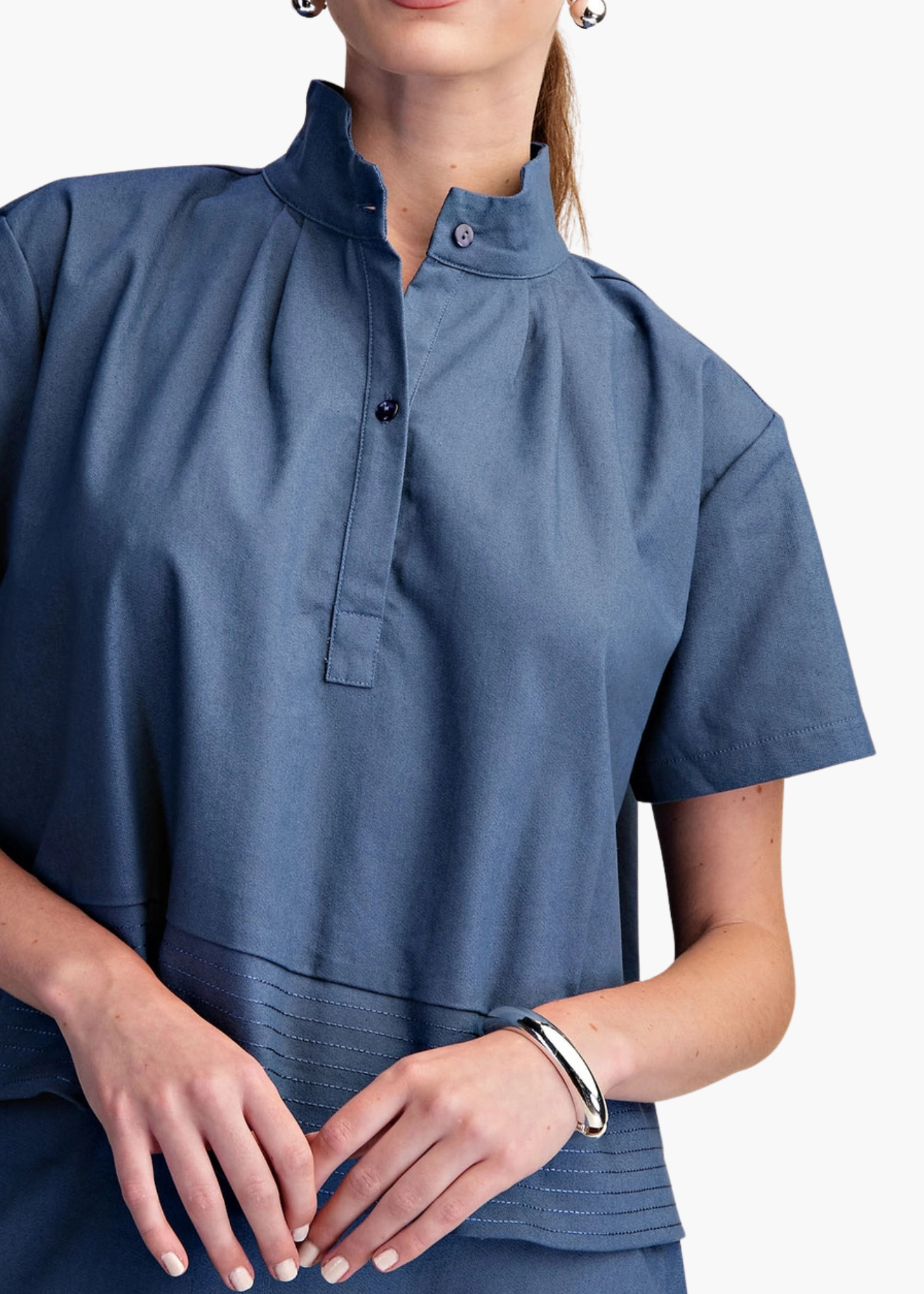 Chloe Stand Collar Top in Navy