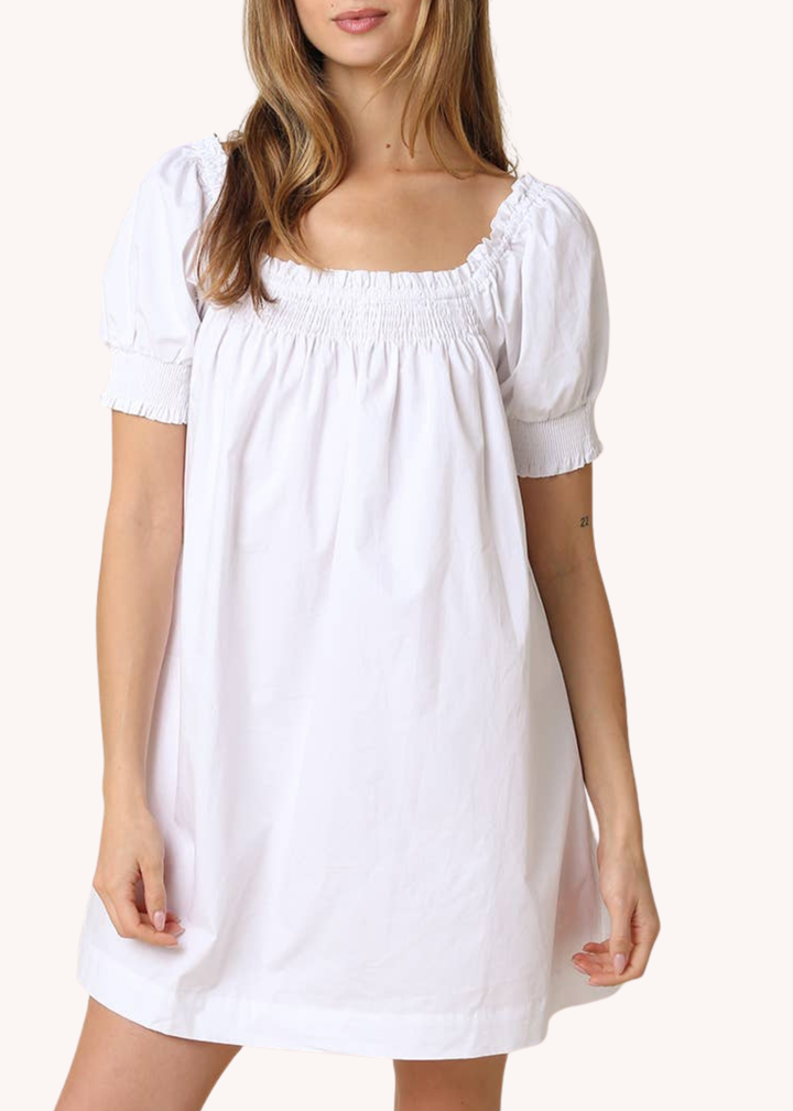 Lorelai Cotton Smocked Dress in White