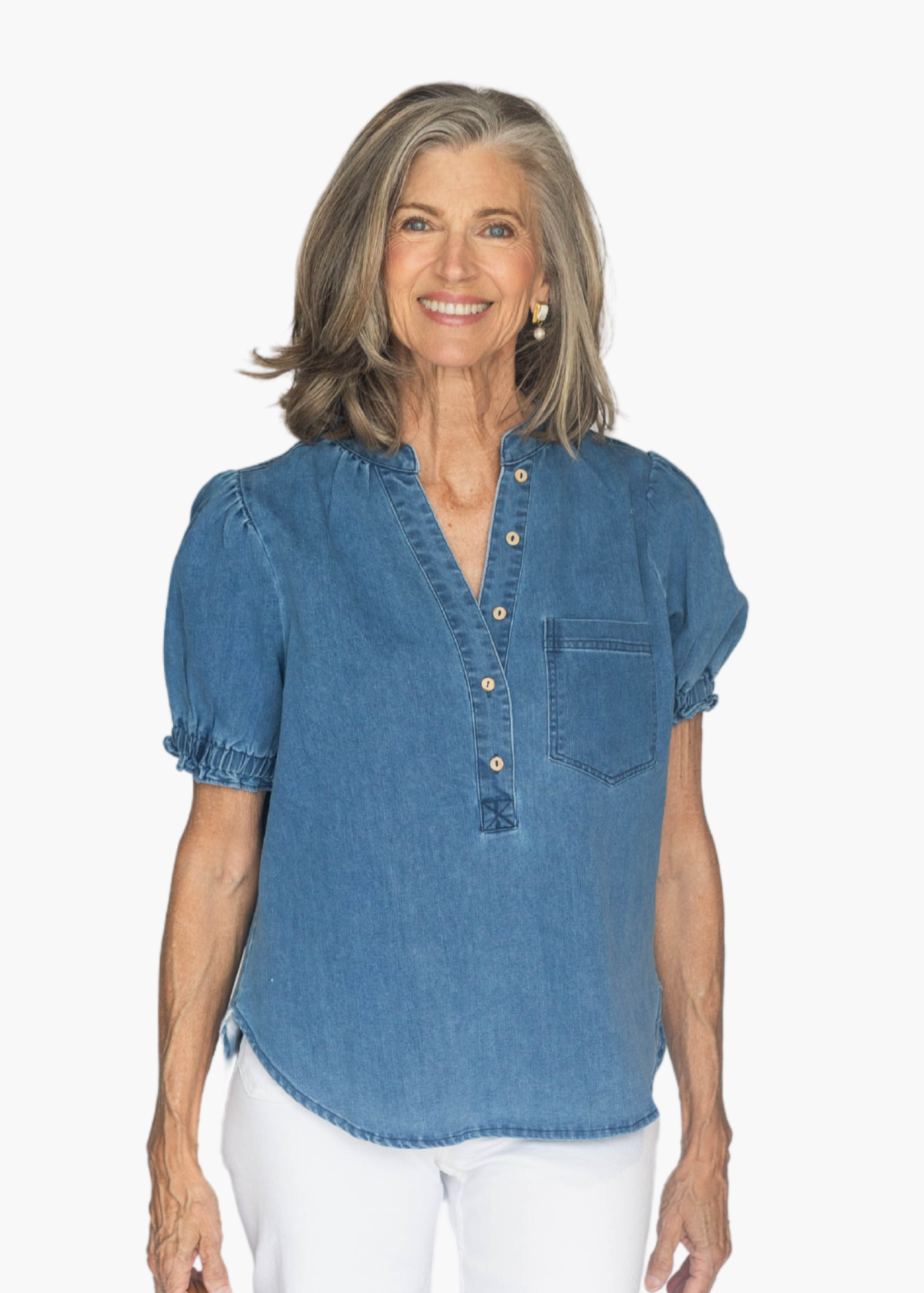 Adeline Puff Sleeve Top in Chambray