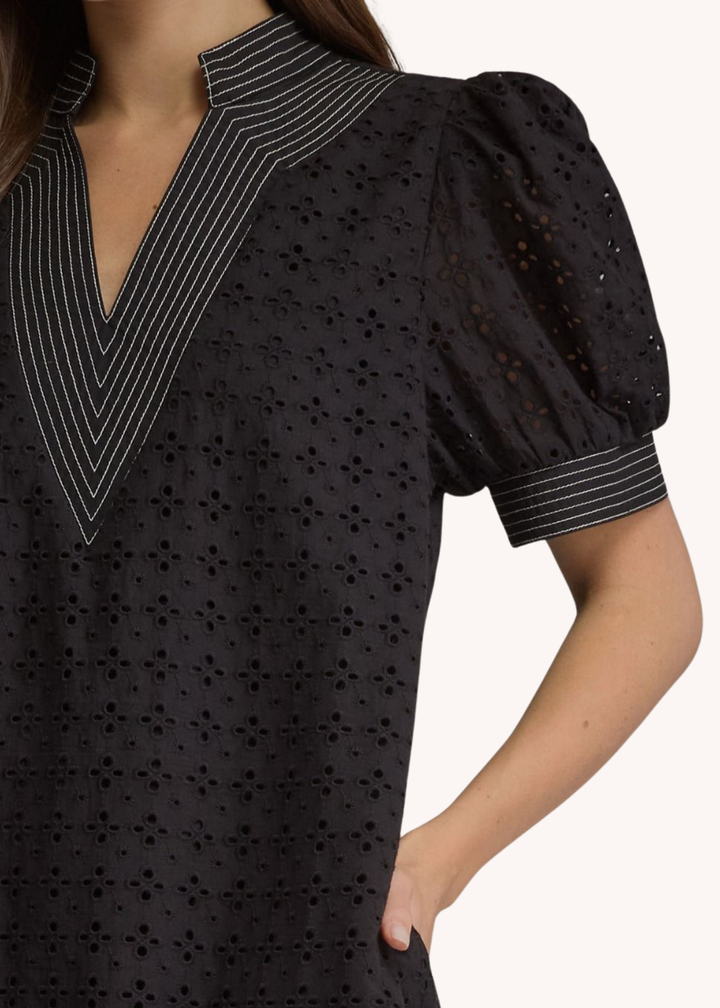 Kirsten Eyelet Midi Dress in Black