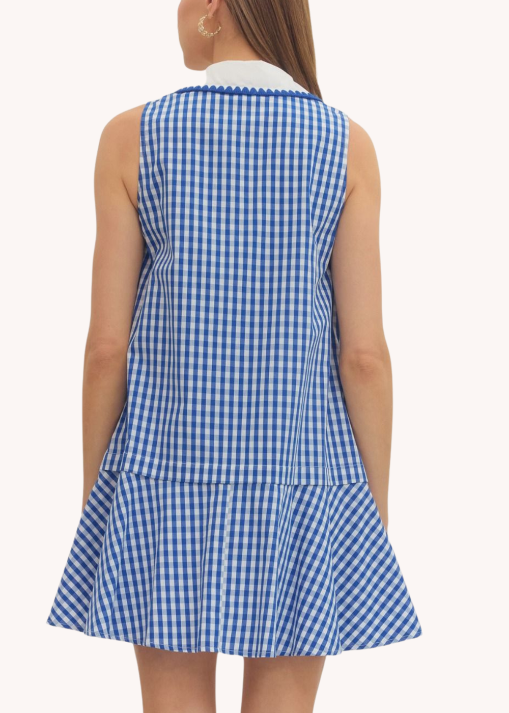 Gingham Cotton Mini Dress in Blue M