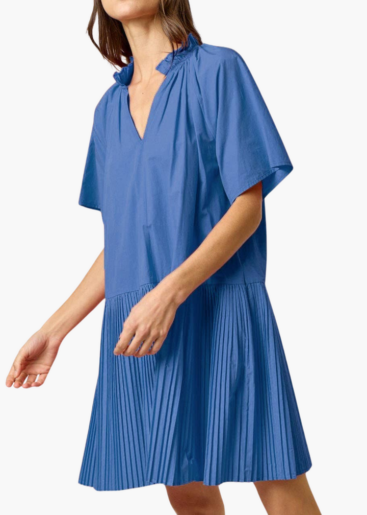 Pleated Mini Dress in Blue