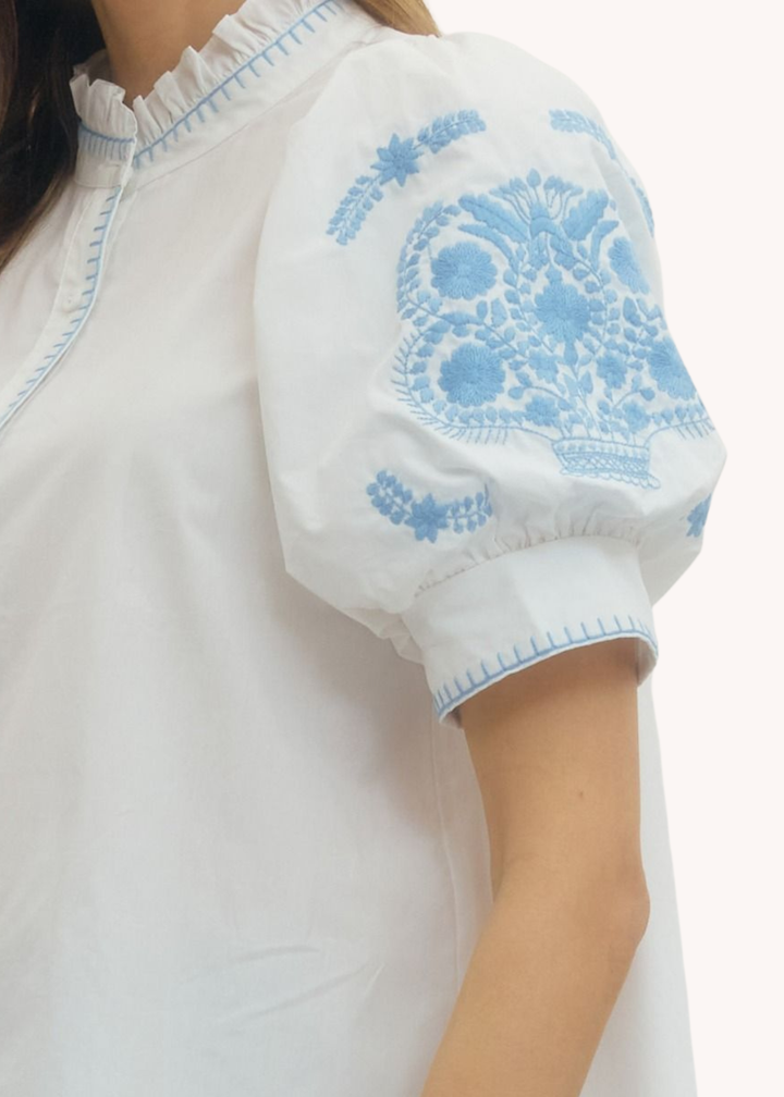 Eloise Embroidered Puff Sleeve Top