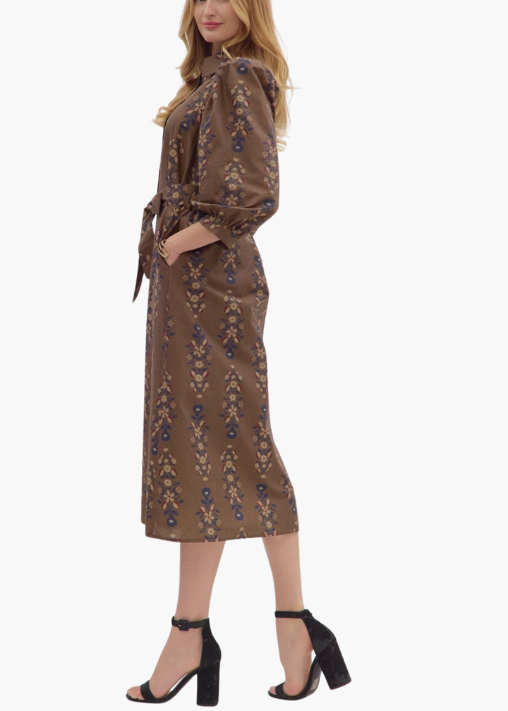 Rory Midi Dress in Brown
