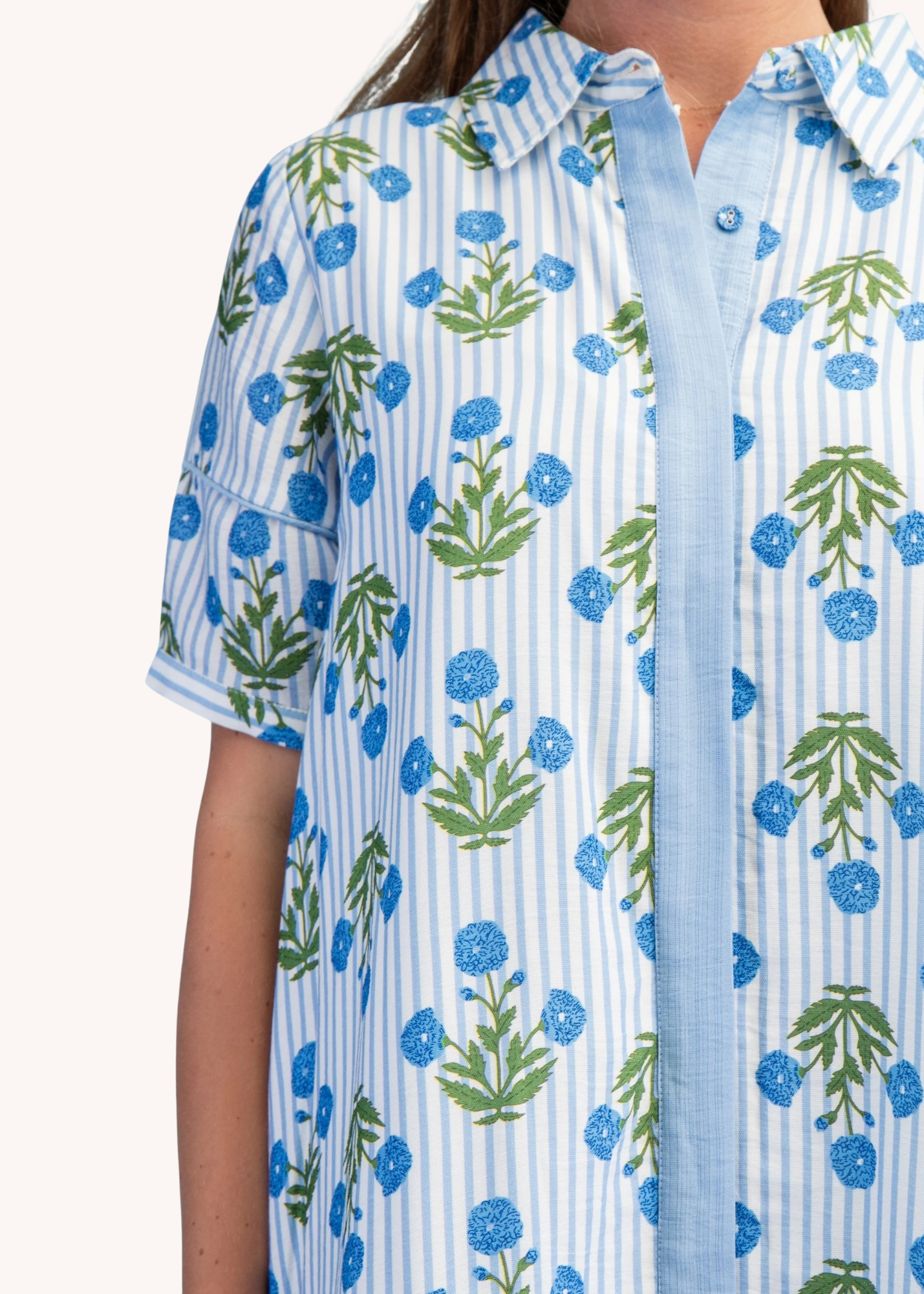 Madeline Block Print Midi Dress in Blue