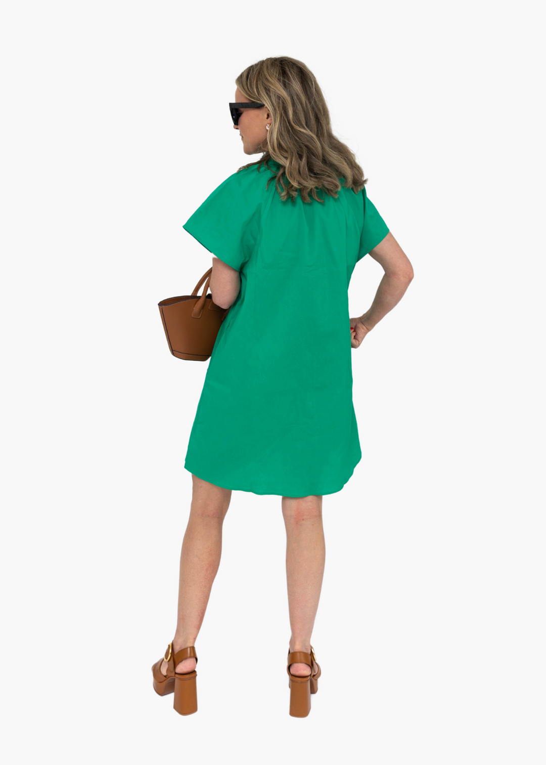 Haddie Poplin Shirt Short Dress in Green
