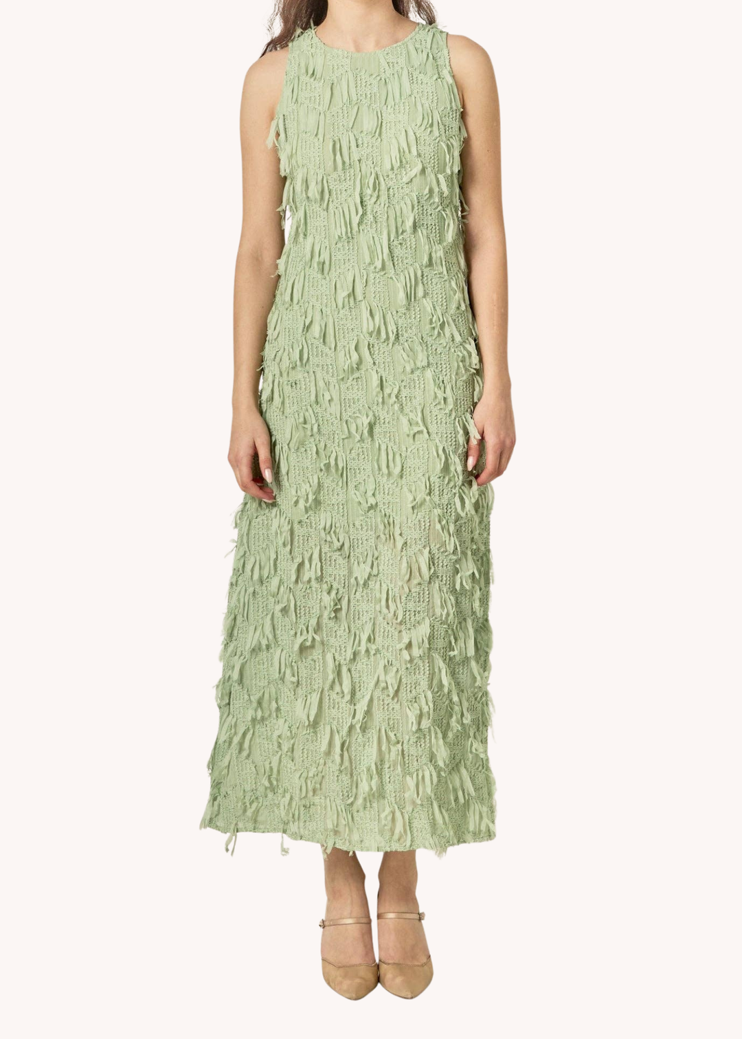 Textured Sleeveless Maxi Dress in Sage