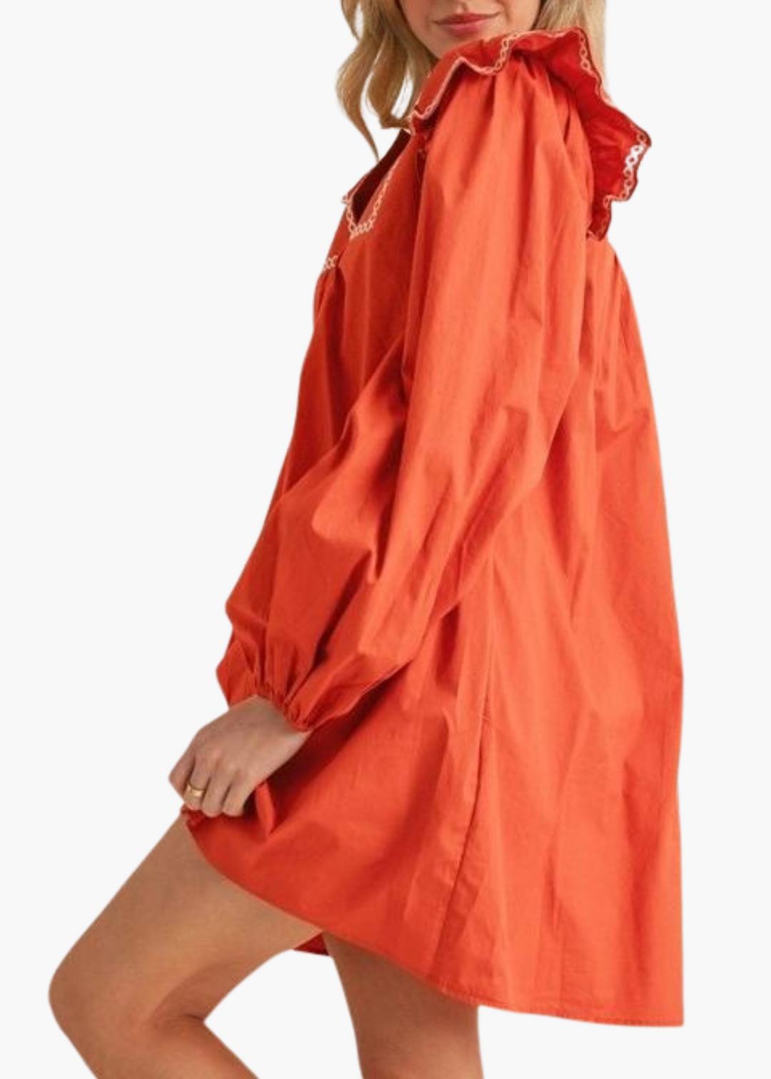 Sophia Embroidered Dress in Pumpkin