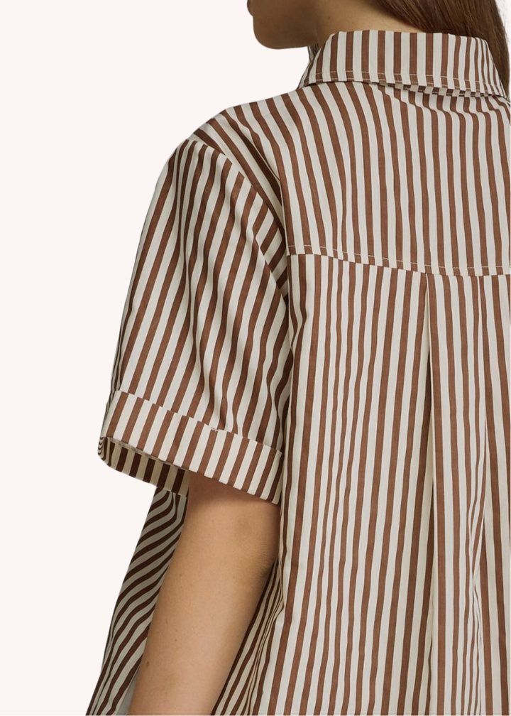 Caroline Cotton Mini Striped Dress in Brown