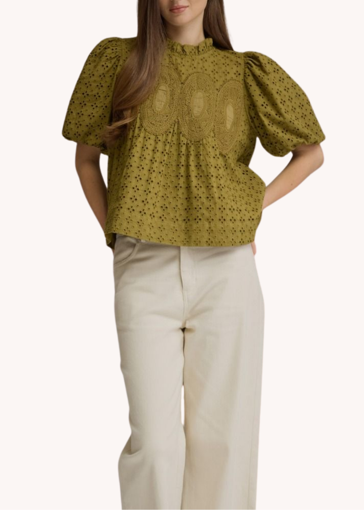 Ophelia Eyelet Top in Olive