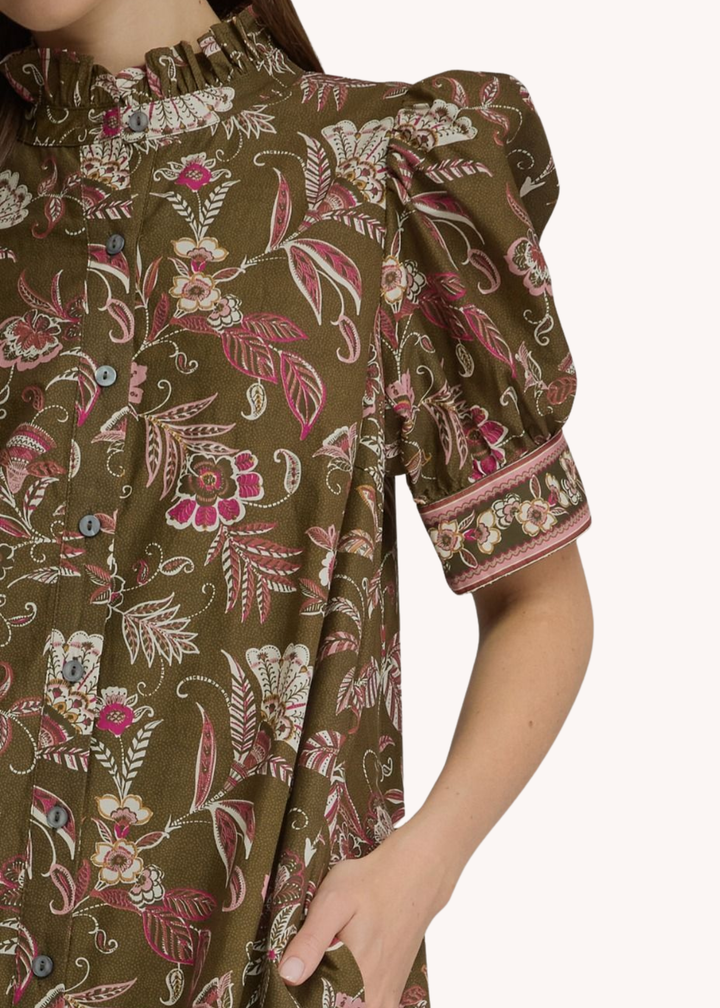 Kelly Cotton Midi Dress in Olive