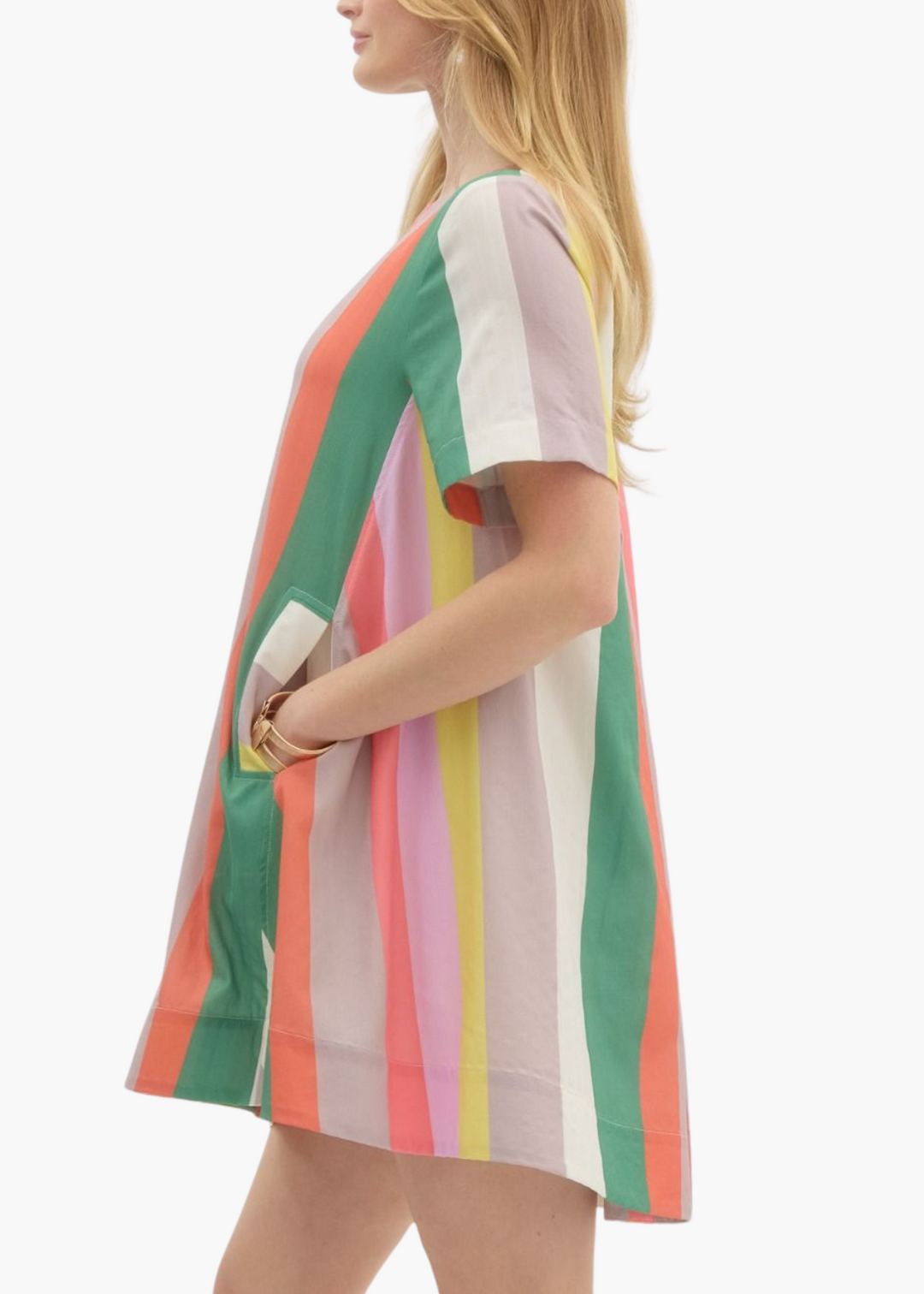 Carly Mini Dress in Green Stripe