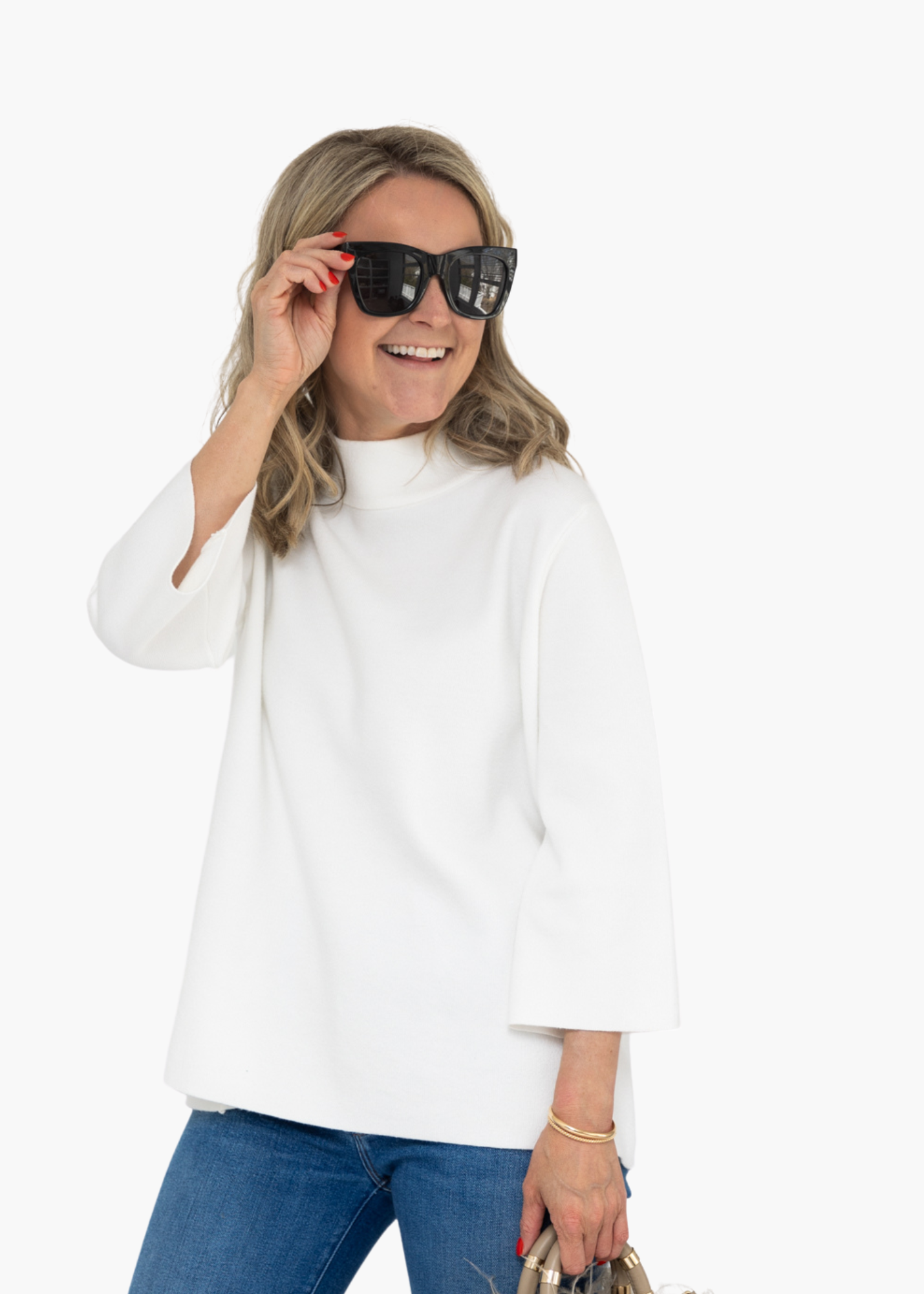 Mock Neck Pullover in White