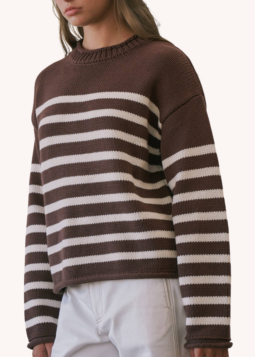 Striped Roll Neck Sweater in Chocolate