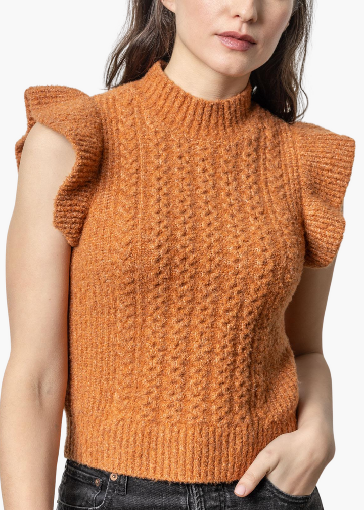 Flutter Sleeve Mock Neck Sweater in Nutmeg