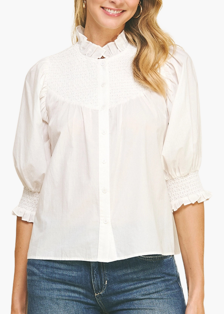 Sawyer Smocked Top in White