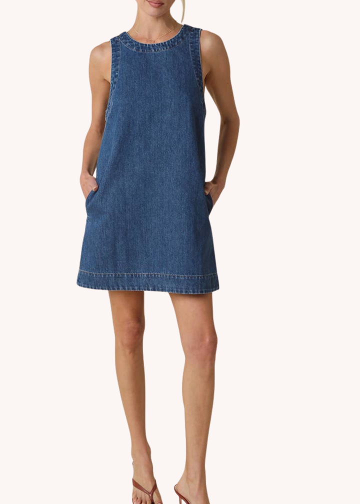 Livia Open-Back Denim Shift Dress