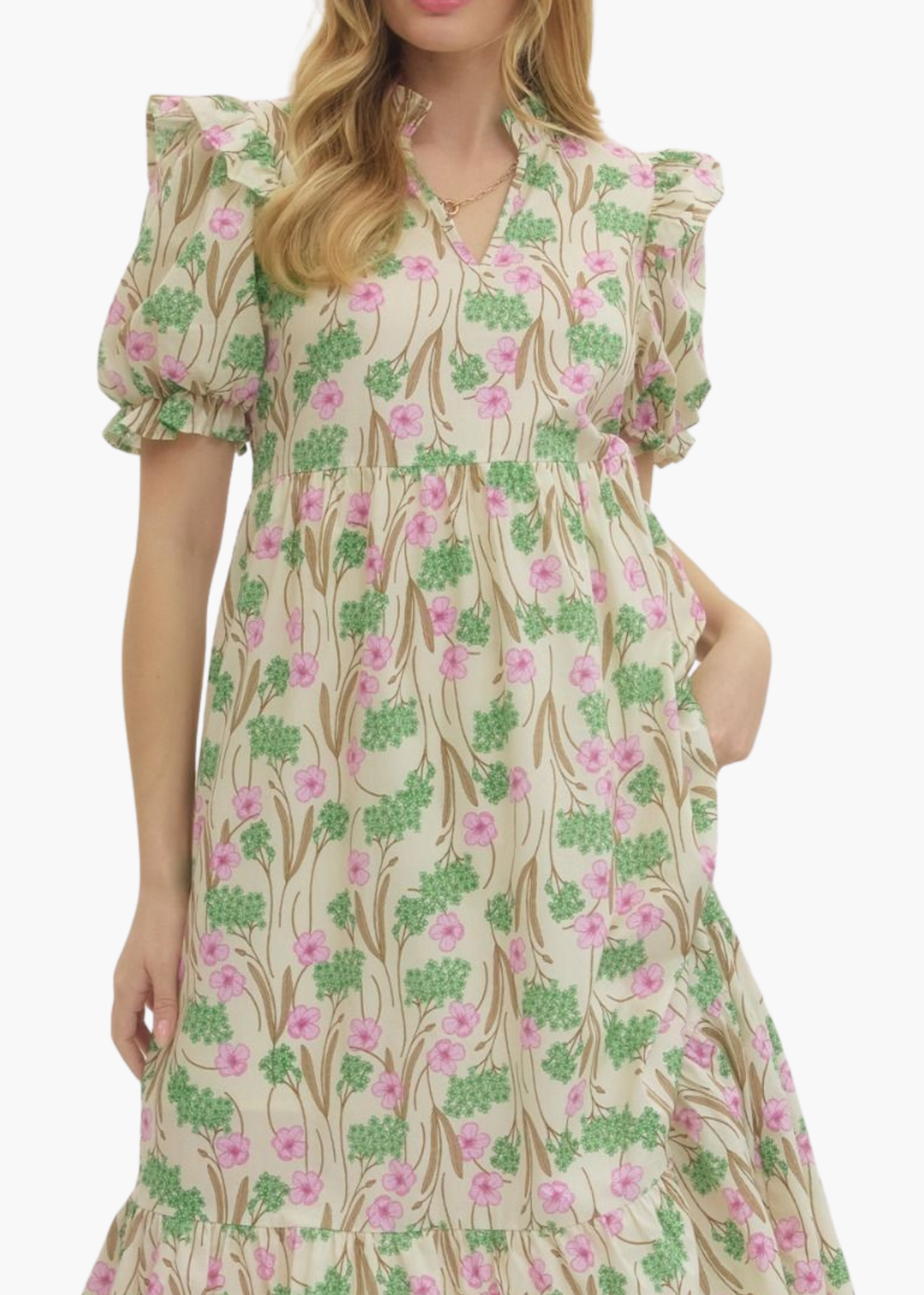 Evelyn Midi Dress in Ecru Pink