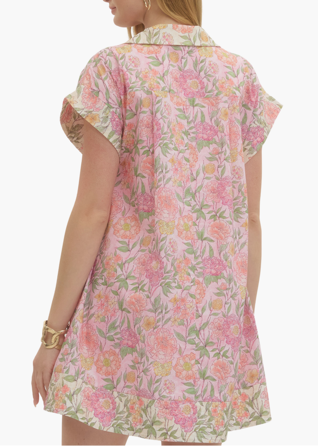 strapless open back dress Floralie Short Sleeve Mini Dress in Pink Floral – Elliatt main image 0