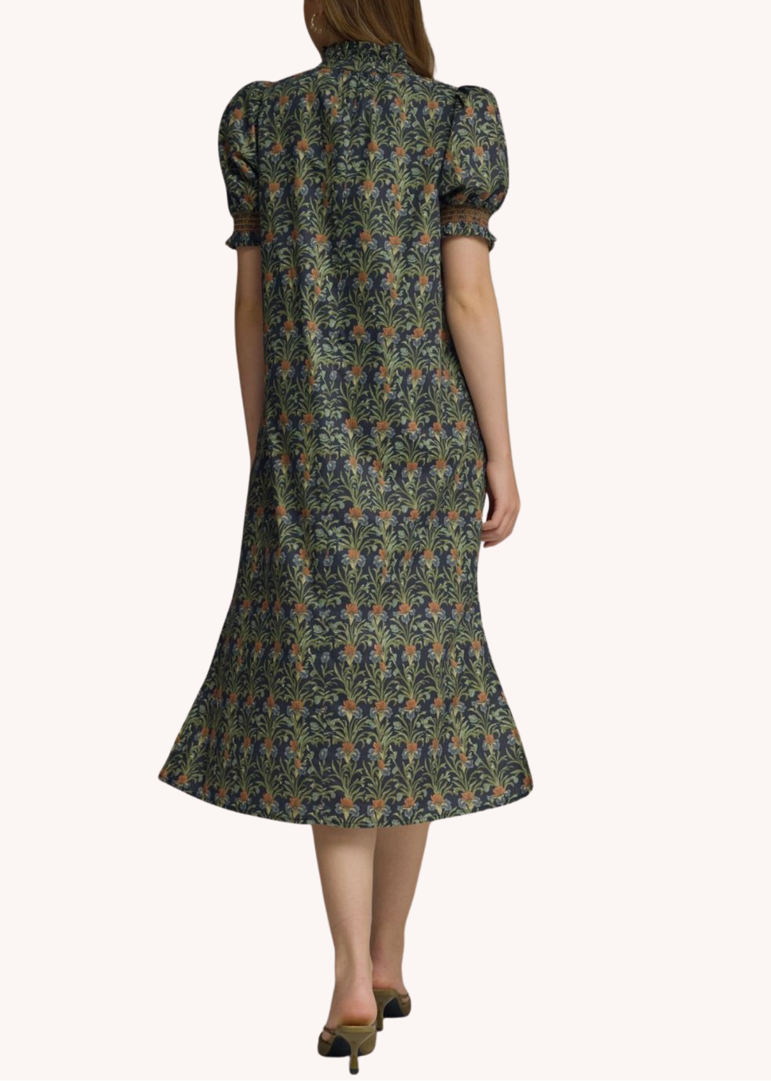 Whitney Cotton Smocked Midi Dress in Navy