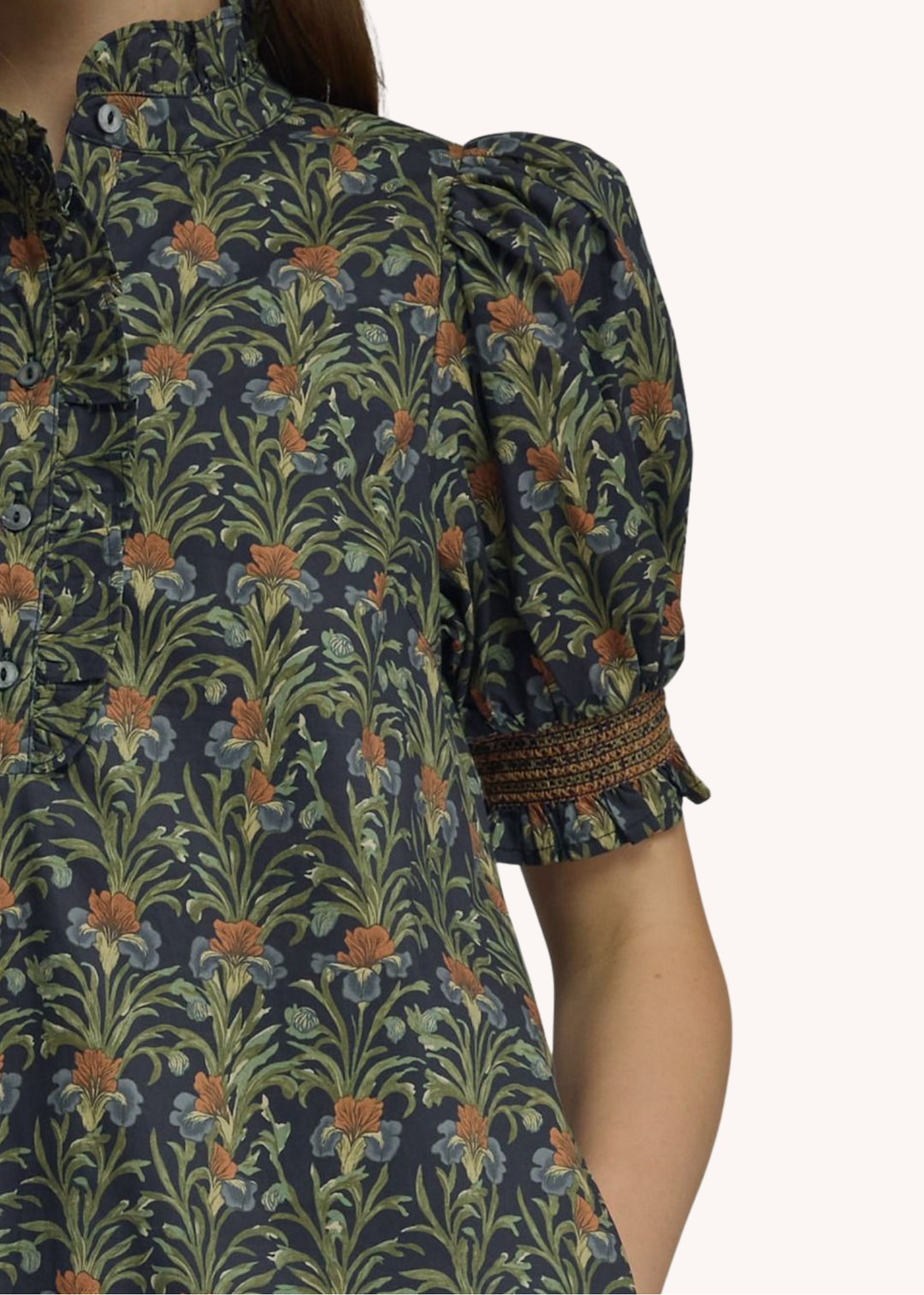Whitney Cotton Smocked Midi Dress in Navy