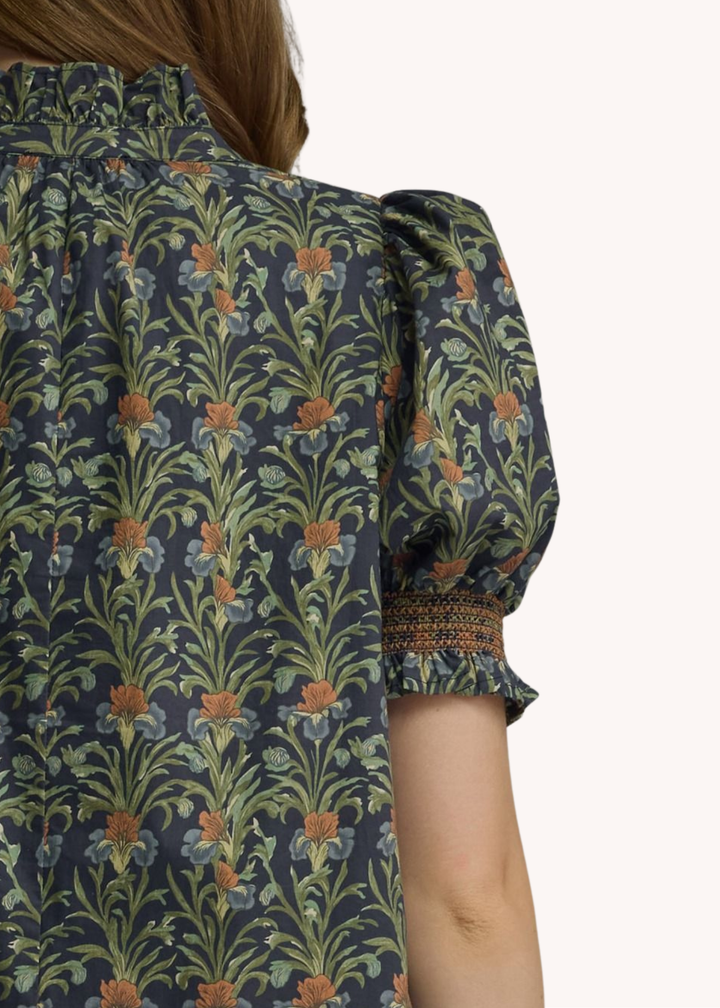 Whitney Cotton Smocked Midi Dress in Navy