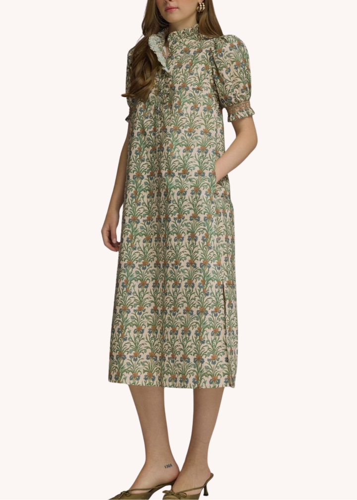 Whitney Cotton Smocked Midi Dress in Ecru