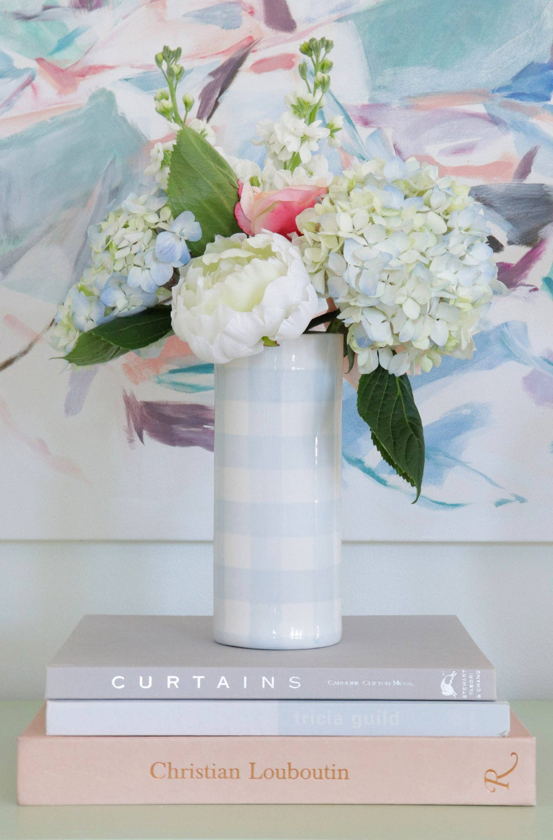 Gingham Vase in French Blue