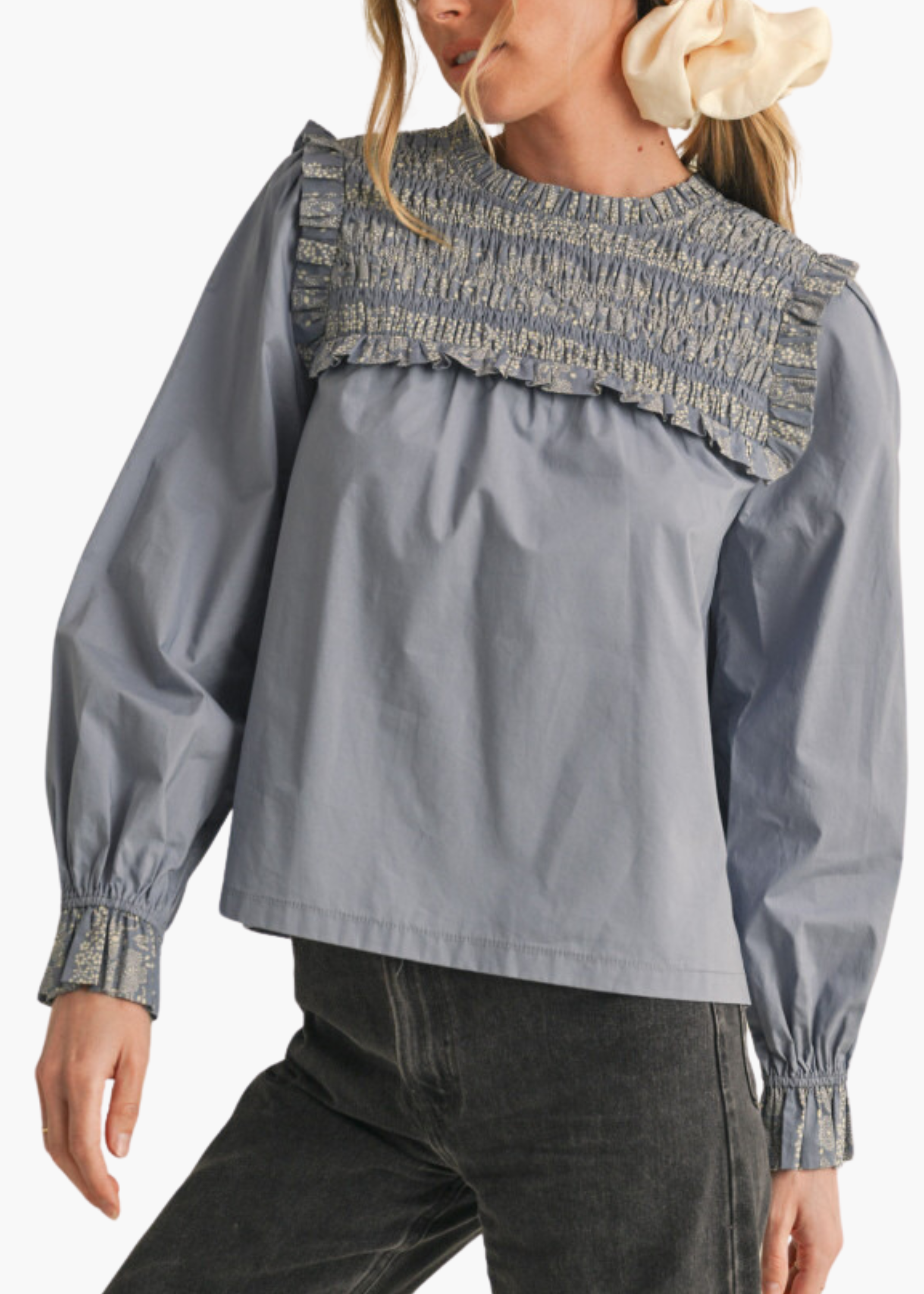 Margaret Top in Dusty Blue