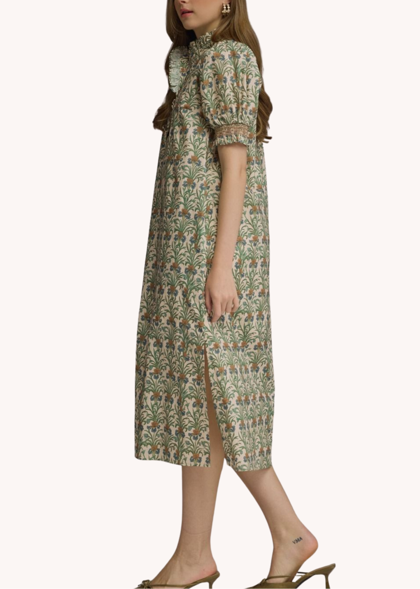 Whitney Cotton Smocked Midi Dress in Ecru