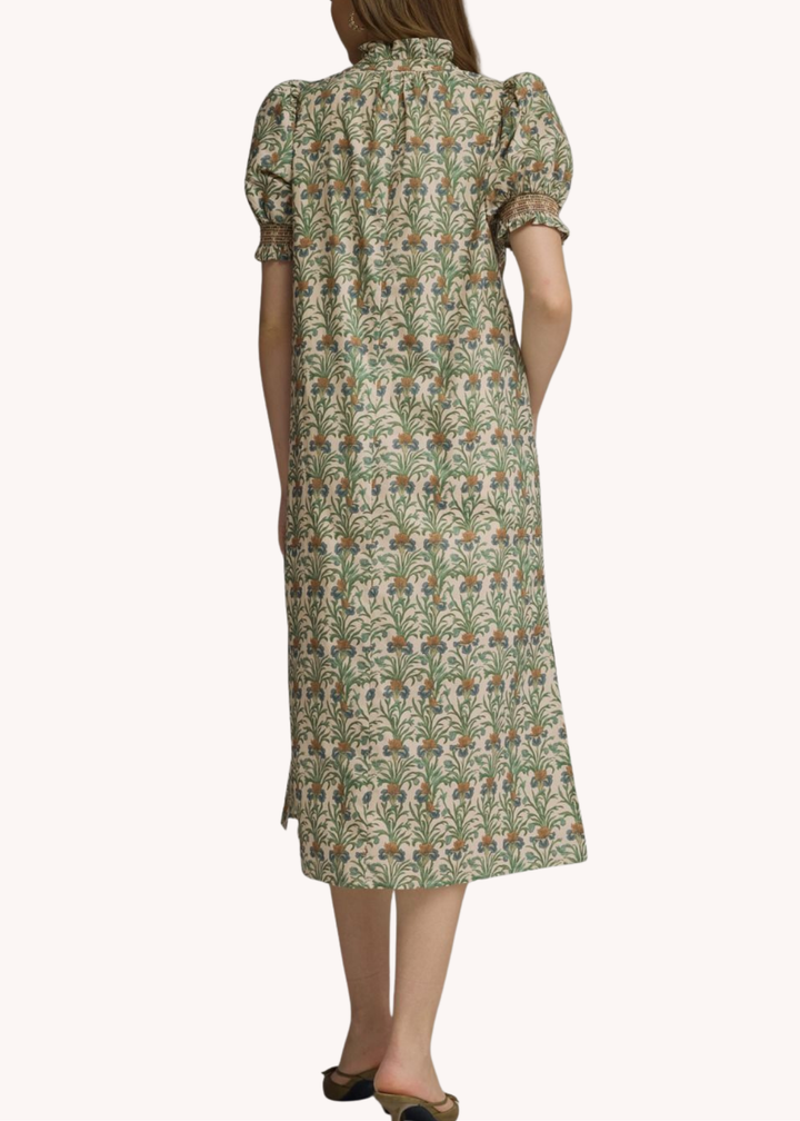 Whitney Cotton Smocked Midi Dress in Ecru