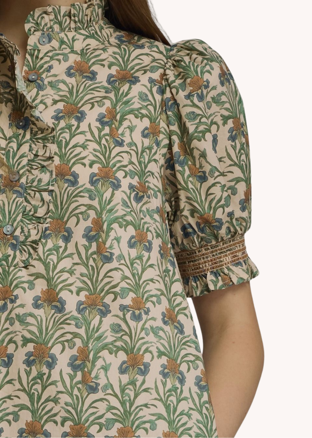 Whitney Cotton Smocked Midi Dress in Ecru